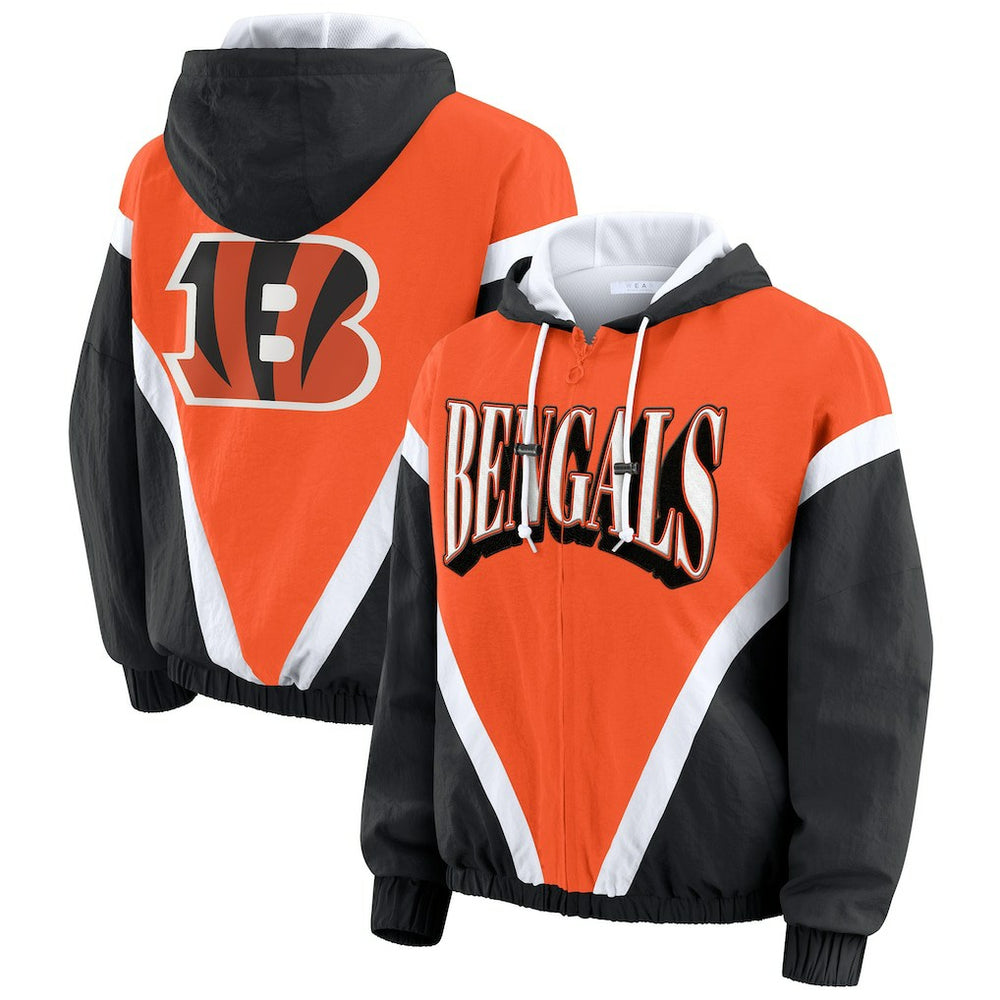WEAR by Erin Andrews Women's Retro Crinkle Full-Zip Hoodie Windbreaker - Cincinnati Bengals Hoodies