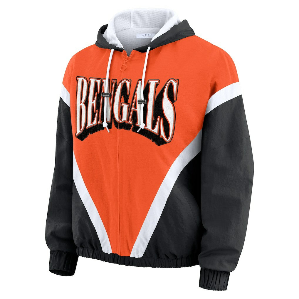 WEAR by Erin Andrews Women's Retro Crinkle Full-Zip Hoodie Windbreaker - Cincinnati Bengals Hoodies