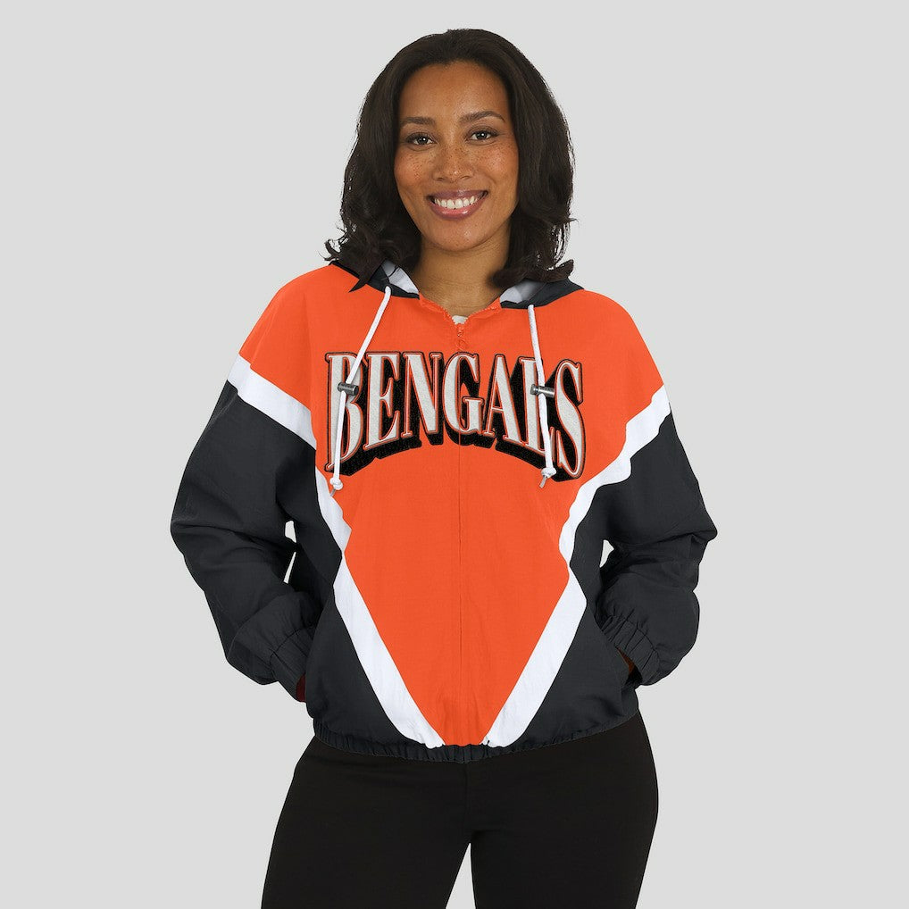 WEAR by Erin Andrews Women's Retro Crinkle Full-Zip Hoodie Windbreaker - Cincinnati Bengals Hoodies