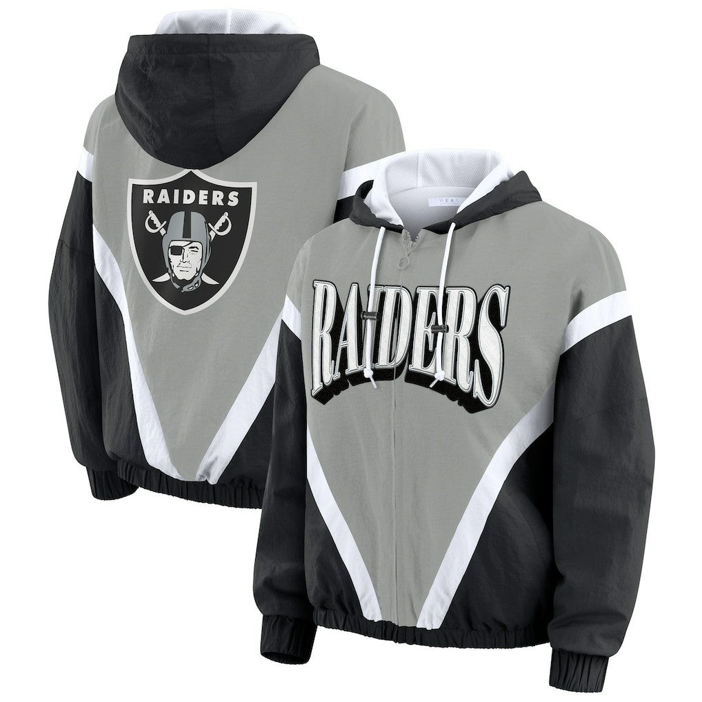 WEAR by Erin Andrews Women's Retro Crinkle Full-Zip Hoodie Windbreaker - Las Vegas Raiders Hoodies