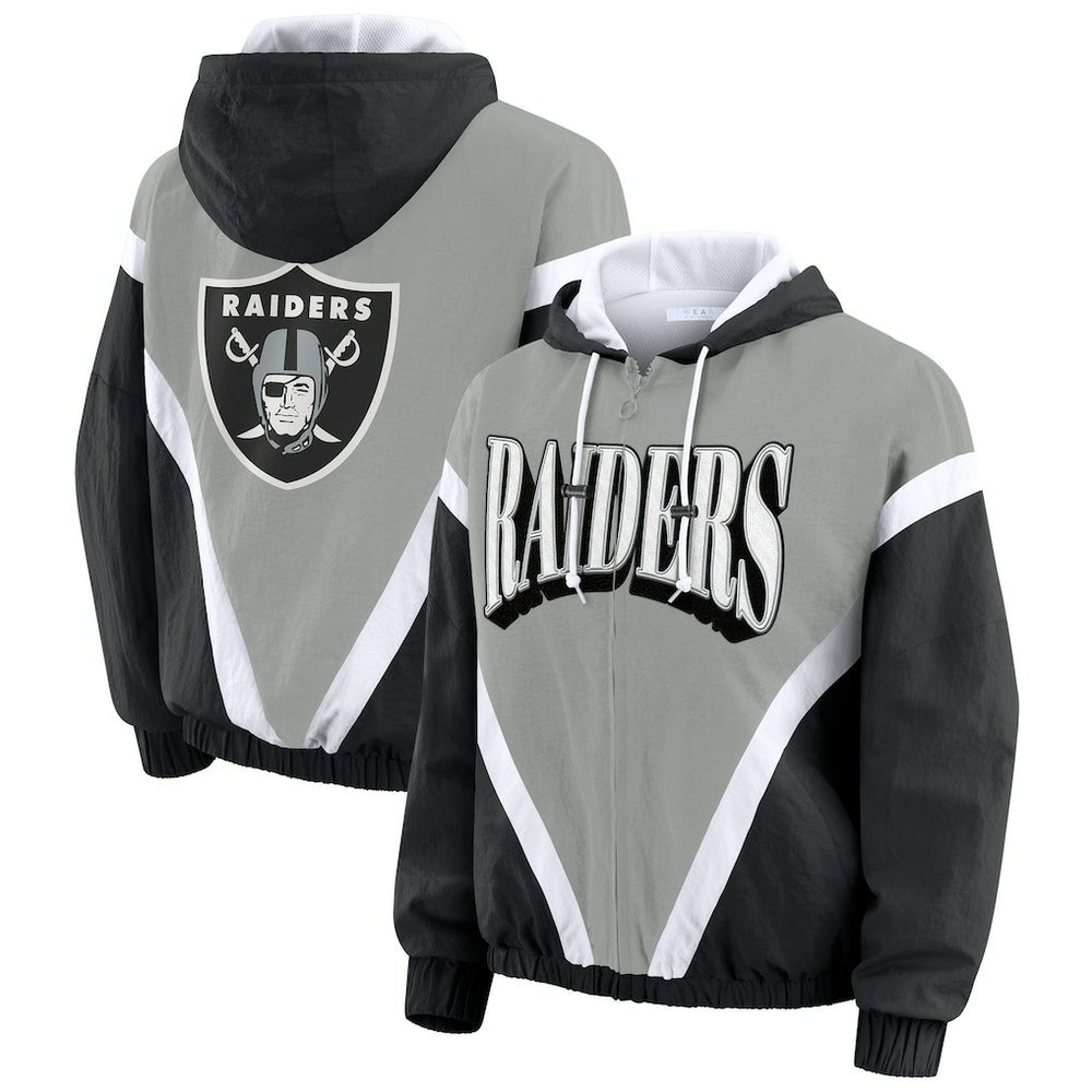 WEAR by Erin Andrews Women's Retro Crinkle Full-Zip Hoodie Windbreaker - Las Vegas Raiders Hoodies