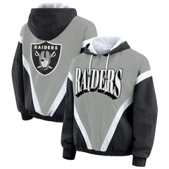 WEAR by Erin Andrews Women's Retro Crinkle Full-Zip Hoodie Windbreaker - Las Vegas Raiders Hoodies