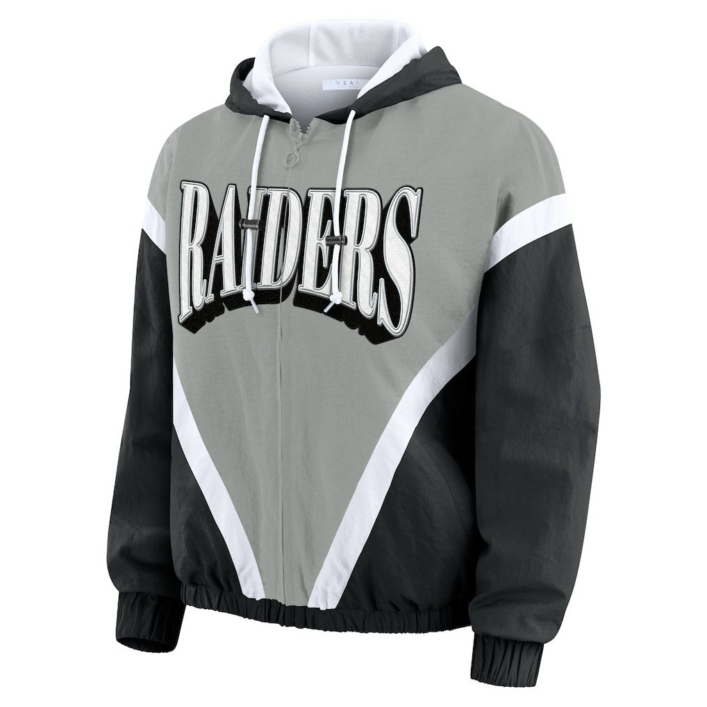 WEAR by Erin Andrews Women's Retro Crinkle Full-Zip Hoodie Windbreaker - Las Vegas Raiders Hoodies