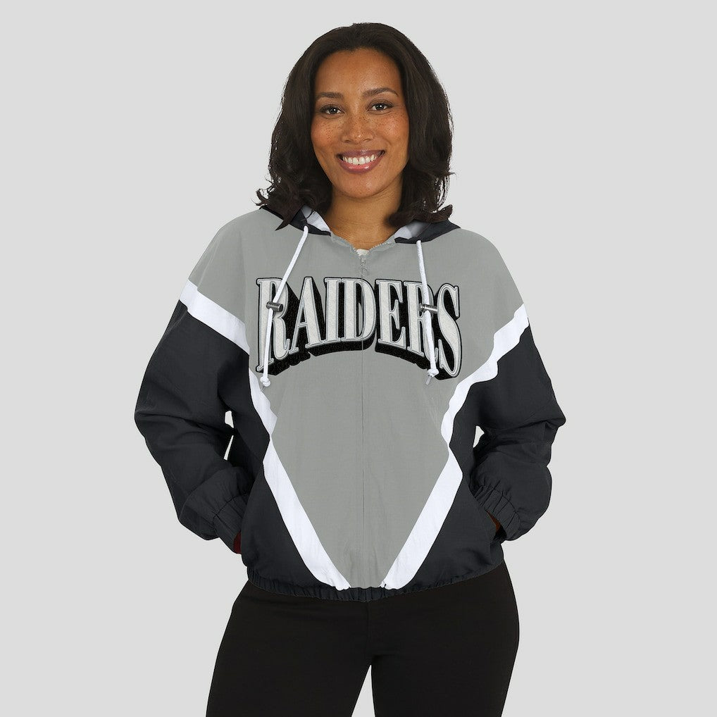 WEAR by Erin Andrews Women's Retro Crinkle Full-Zip Hoodie Windbreaker - Las Vegas Raiders Hoodies