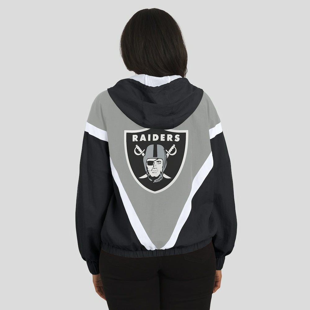WEAR by Erin Andrews Women's Retro Crinkle Full-Zip Hoodie Windbreaker - Las Vegas Raiders Hoodies