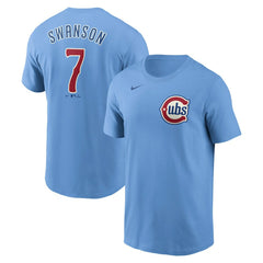 Light Blue Dansby Swanson Chicago Cubs Nike Fuse Name & Number T-Shirt