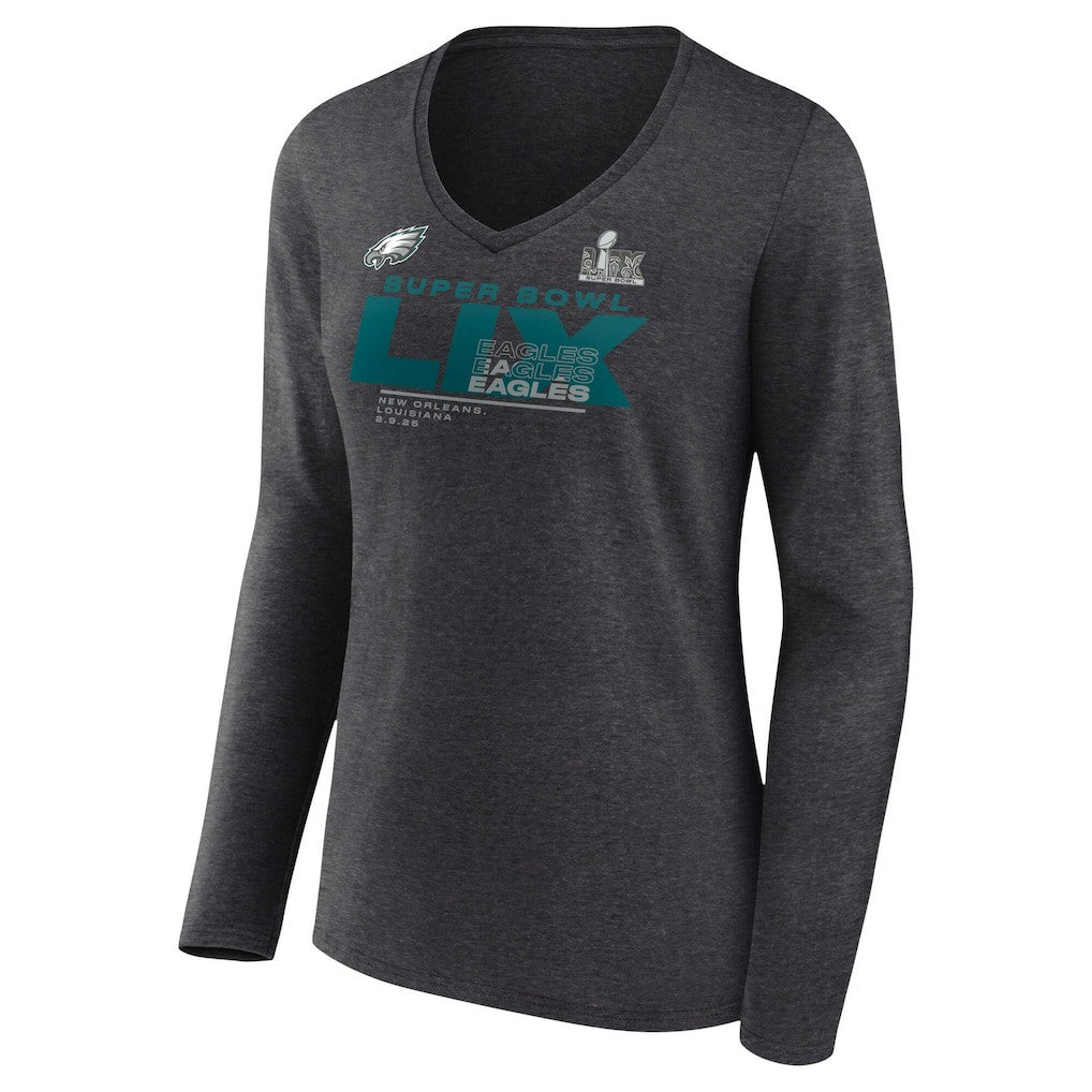 Women's Super Bowl LIX Quick Pass Long Sleeve V-Neck T-Shirt - Philadelphia Eagles T-shirts