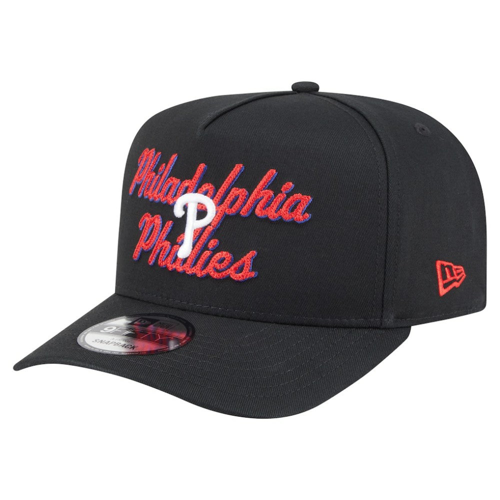 Black Philadelphia Phillies New Era Chainstitch 9FIFTY A-Frame Snapback Hat