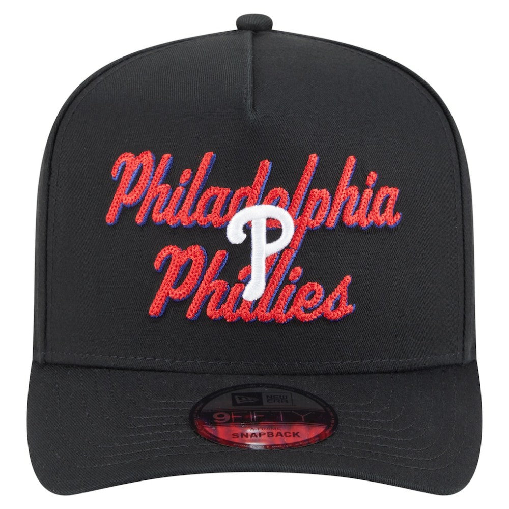 Black Philadelphia Phillies New Era Chainstitch 9FIFTY A-Frame Snapback Hat
