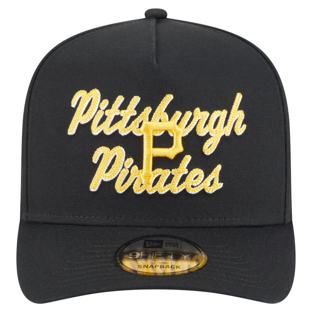 Black Pittsburgh Pirates New Era Chainstitch 9FIFTY A-Frame Snapback Hat