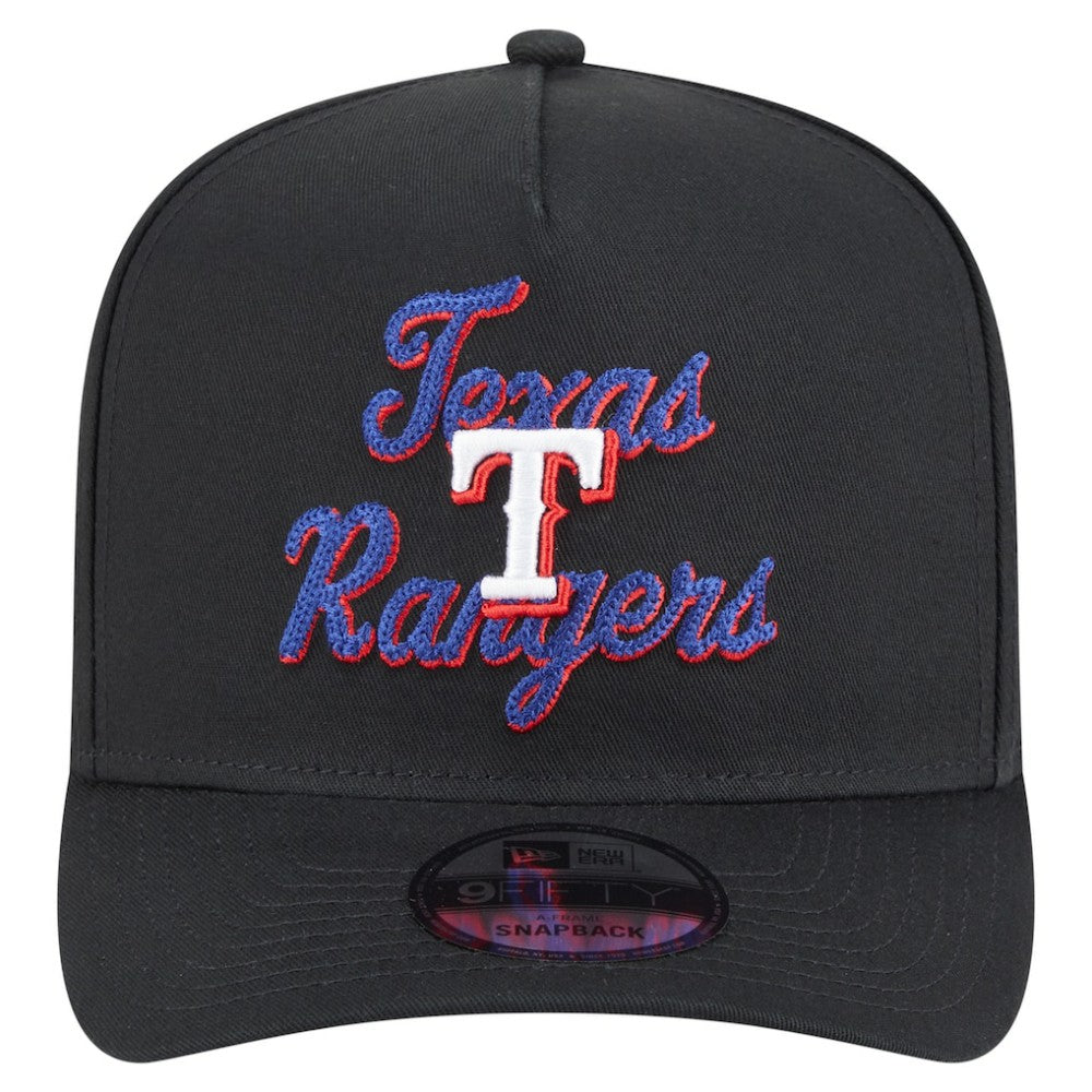 Black Texas Rangers New Era Chainstitch 9FIFTY A-Frame Snapback Hat