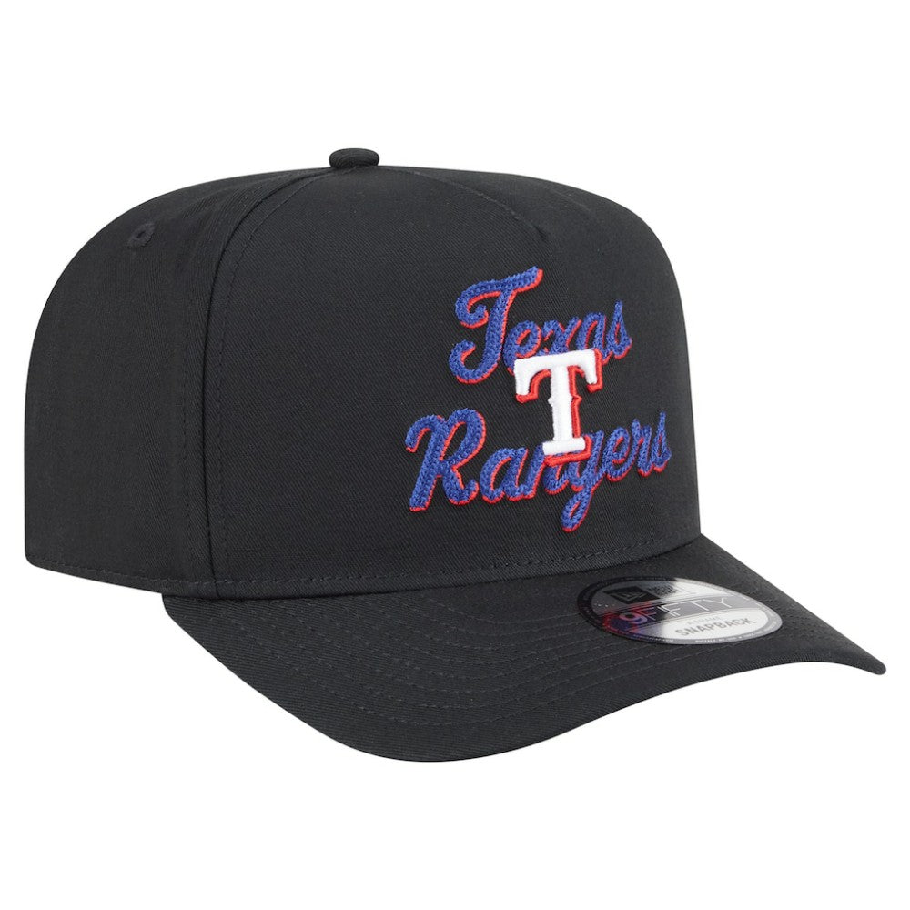 Black Texas Rangers New Era Chainstitch 9FIFTY A-Frame Snapback Hat
