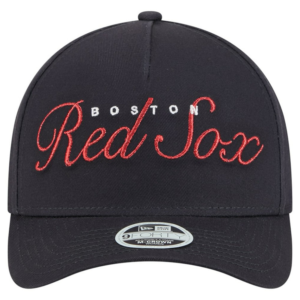 Navy Boston Red Sox New Era Women's Metallic A-Frame 9FORTY Adjustable Hat