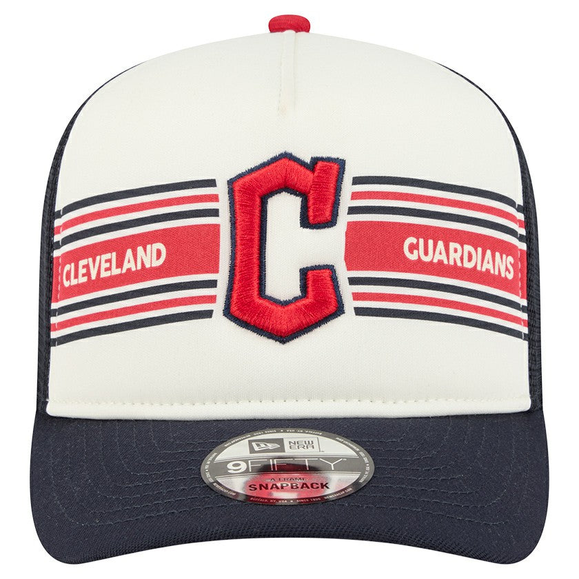 Cream/Navy Cleveland Guardians New Era Banner A-Frame 9FIFTY Trucker Snapback Hat