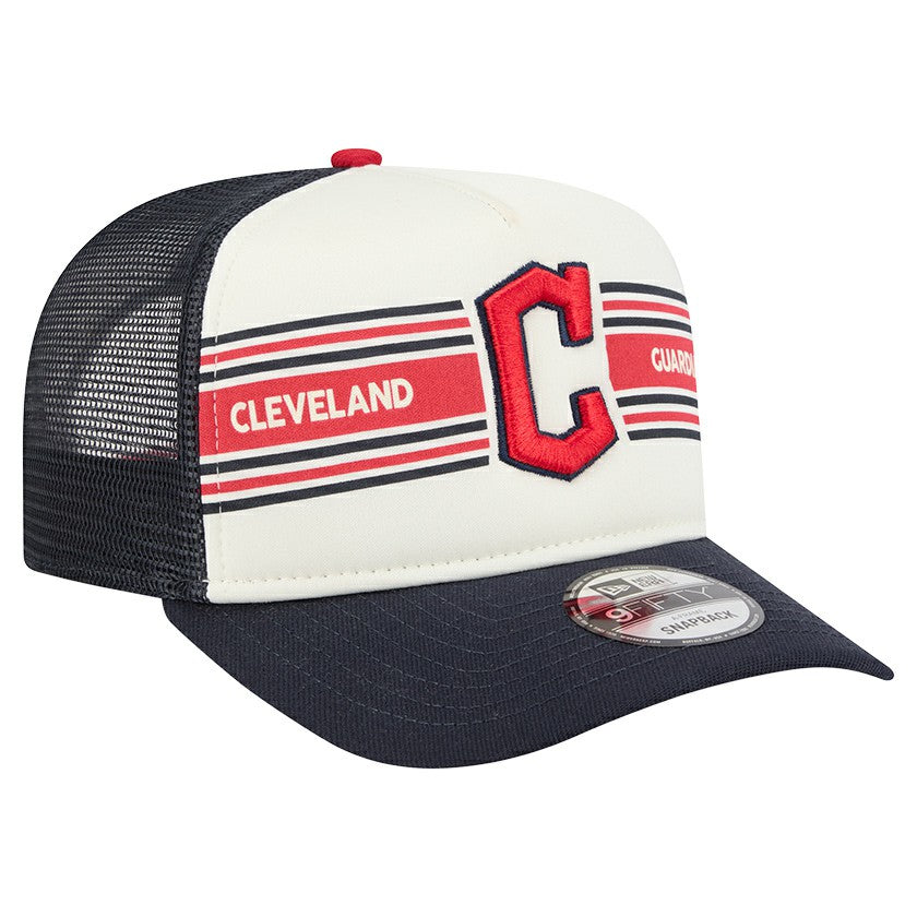 Cream/Navy Cleveland Guardians New Era Banner A-Frame 9FIFTY Trucker Snapback Hat