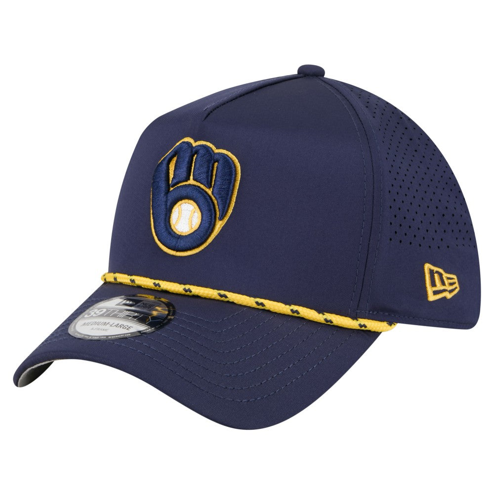 Navy Milwaukee Brewers New Era 39THIRTY A-Frame Perforated Flex Hat