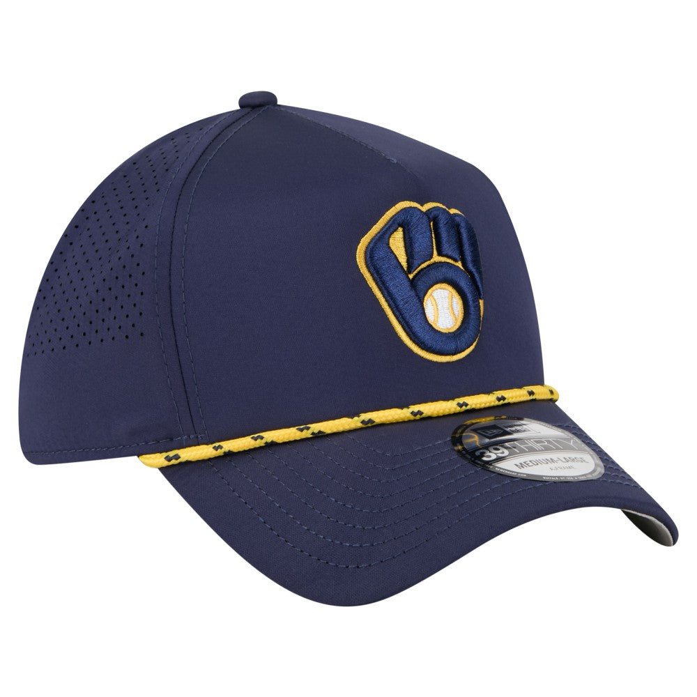 Navy Milwaukee Brewers New Era 39THIRTY A-Frame Perforated Flex Hat