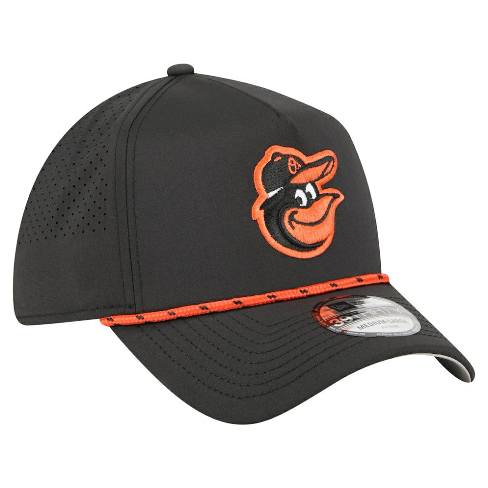 Black Baltimore Orioles New Era 39THIRTY A-Frame Perforated Flex Hat