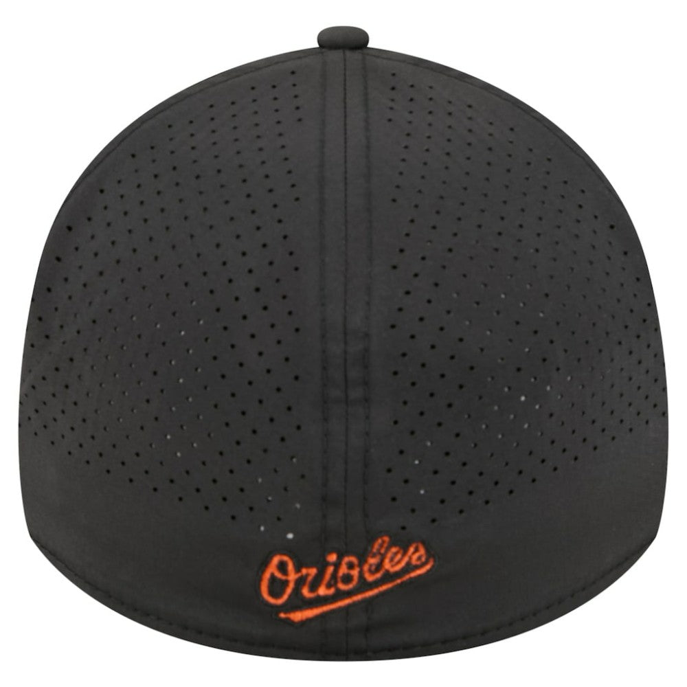Black Baltimore Orioles New Era 39THIRTY A-Frame Perforated Flex Hat