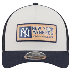 Stone/Navy New York Yankees New Era Text A-Frame Trucker 9FORTY Hat