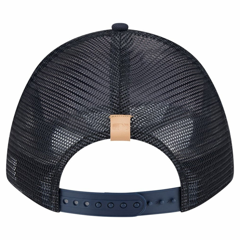 Stone/Navy New York Yankees New Era Text A-Frame Trucker 9FORTY Hat