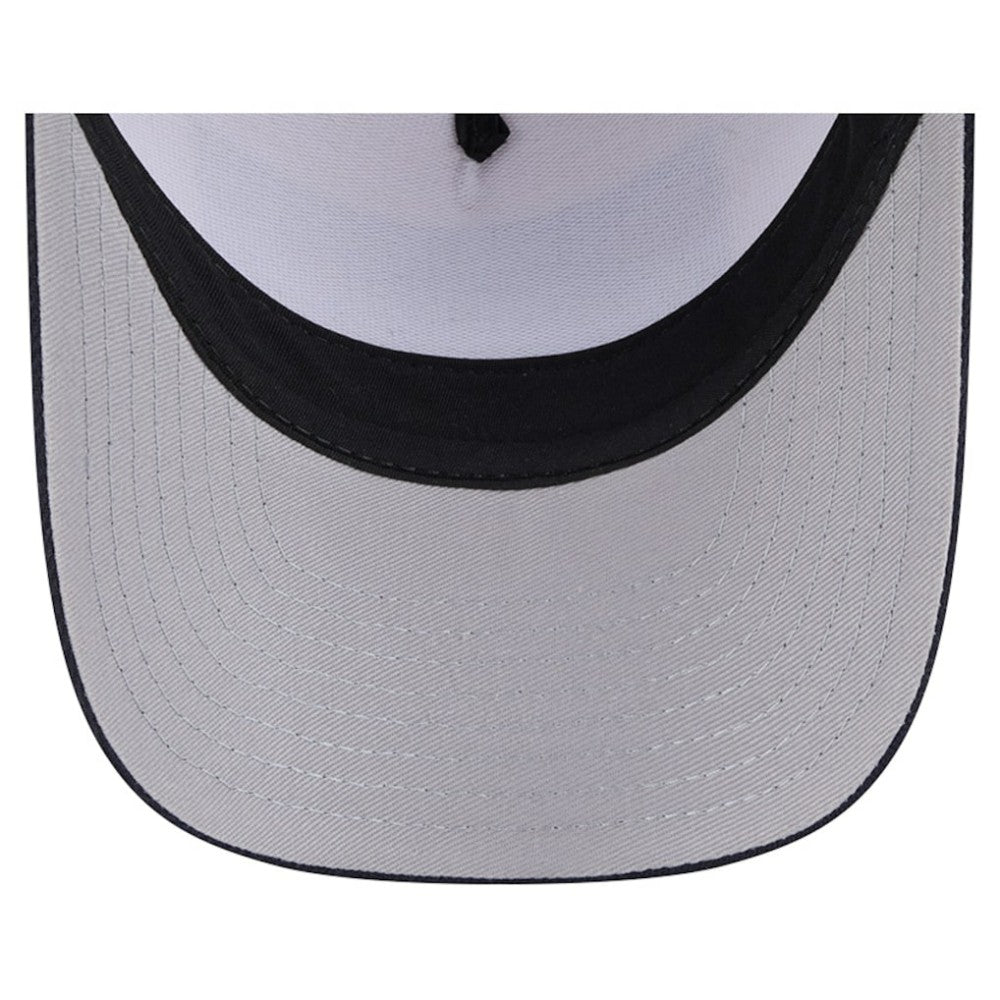 Stone/Navy New York Yankees New Era Text A-Frame Trucker 9FORTY Hat