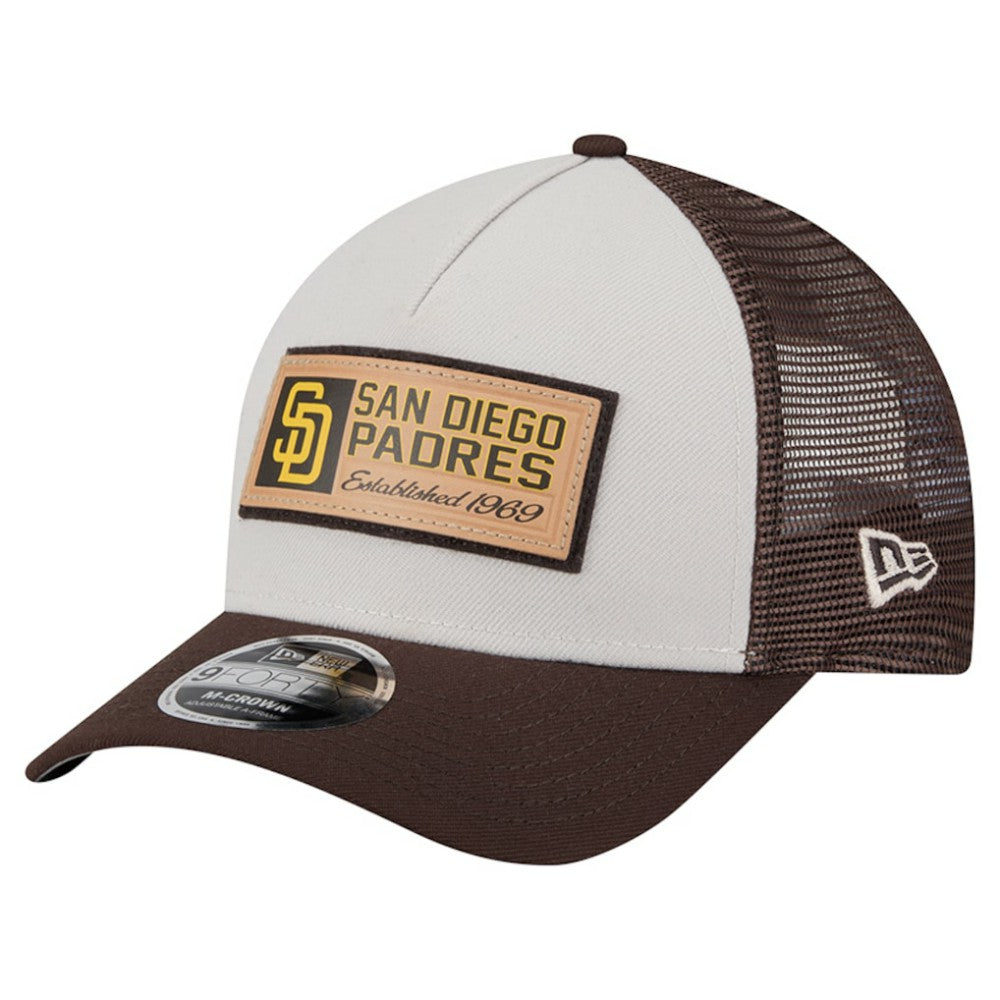 Stone/Brown San Diego Padres New Era Text A-Frame Trucker 9FORTY Hat