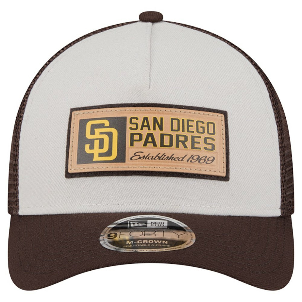 Stone/Brown San Diego Padres New Era Text A-Frame Trucker 9FORTY Hat