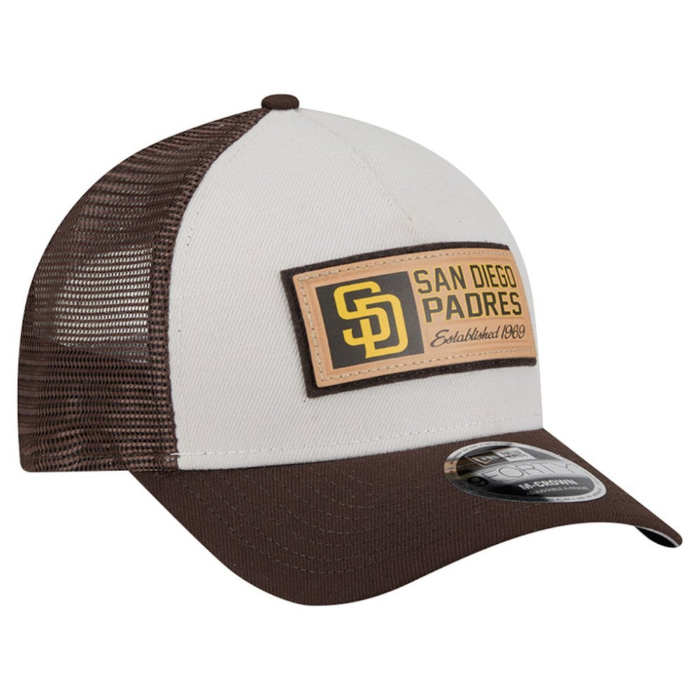 Stone/Brown San Diego Padres New Era Text A-Frame Trucker 9FORTY Hat
