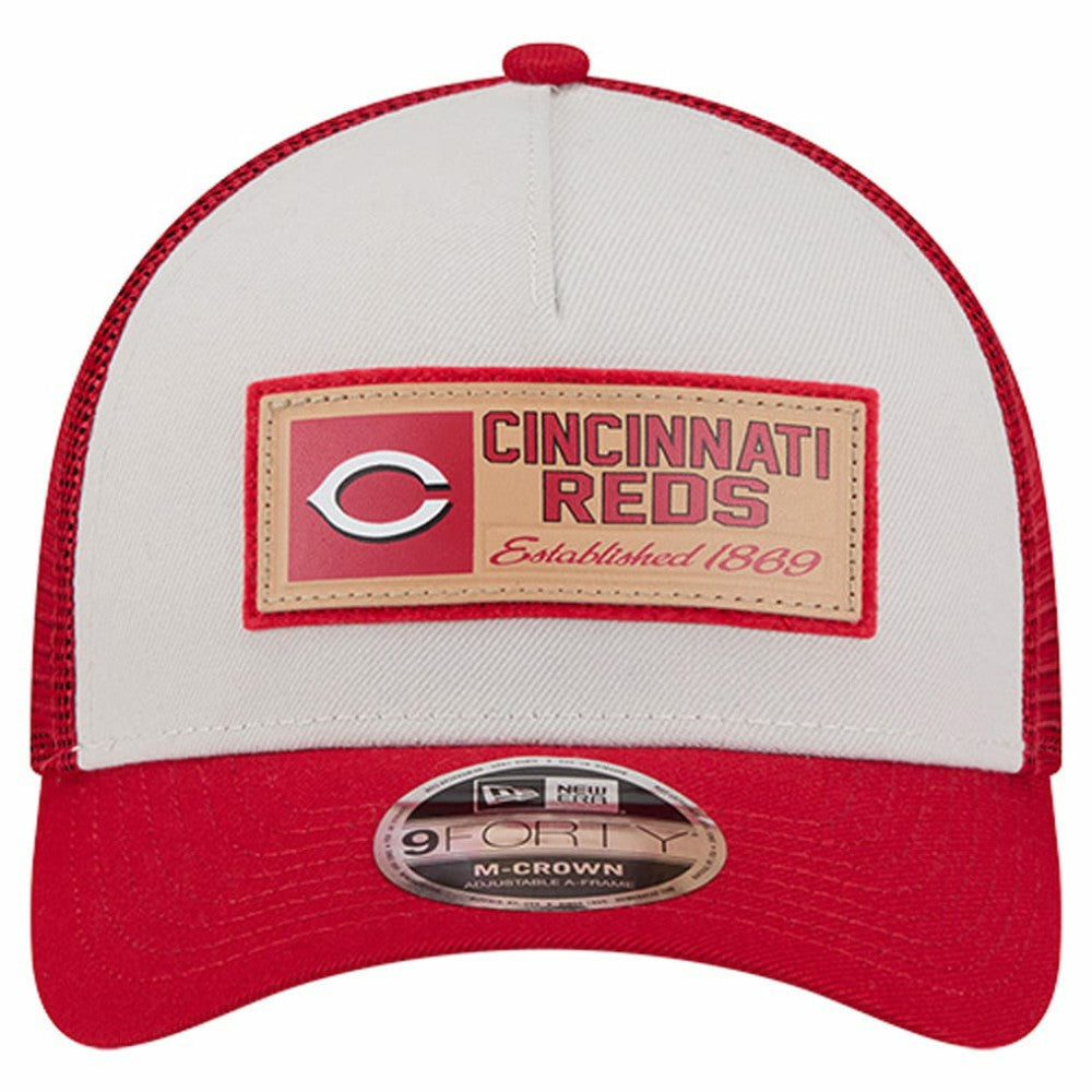 Stone/Red Cincinnati Reds New Era Text A-Frame Trucker 9FORTY Hat