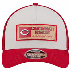 Stone/Red Cincinnati Reds New Era Text A-Frame Trucker 9FORTY Hat