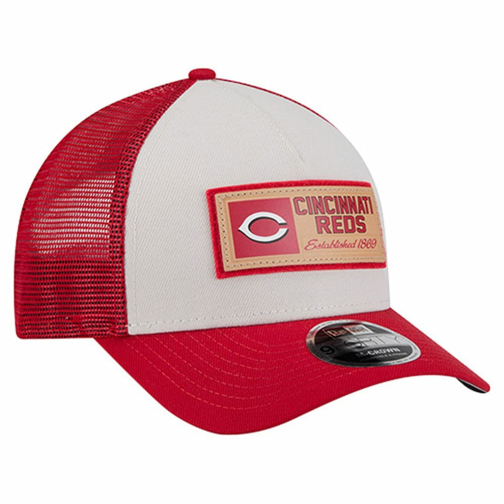 Stone/Red Cincinnati Reds New Era Text A-Frame Trucker 9FORTY Hat