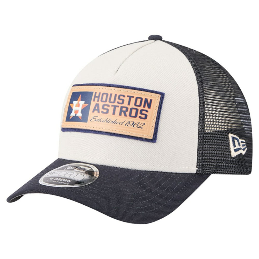 Stone/Navy Houston Astros New Era Text A-Frame Trucker 9FORTY Hat