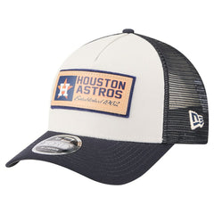 Stone/Navy Houston Astros New Era Text A-Frame Trucker 9FORTY Hat
