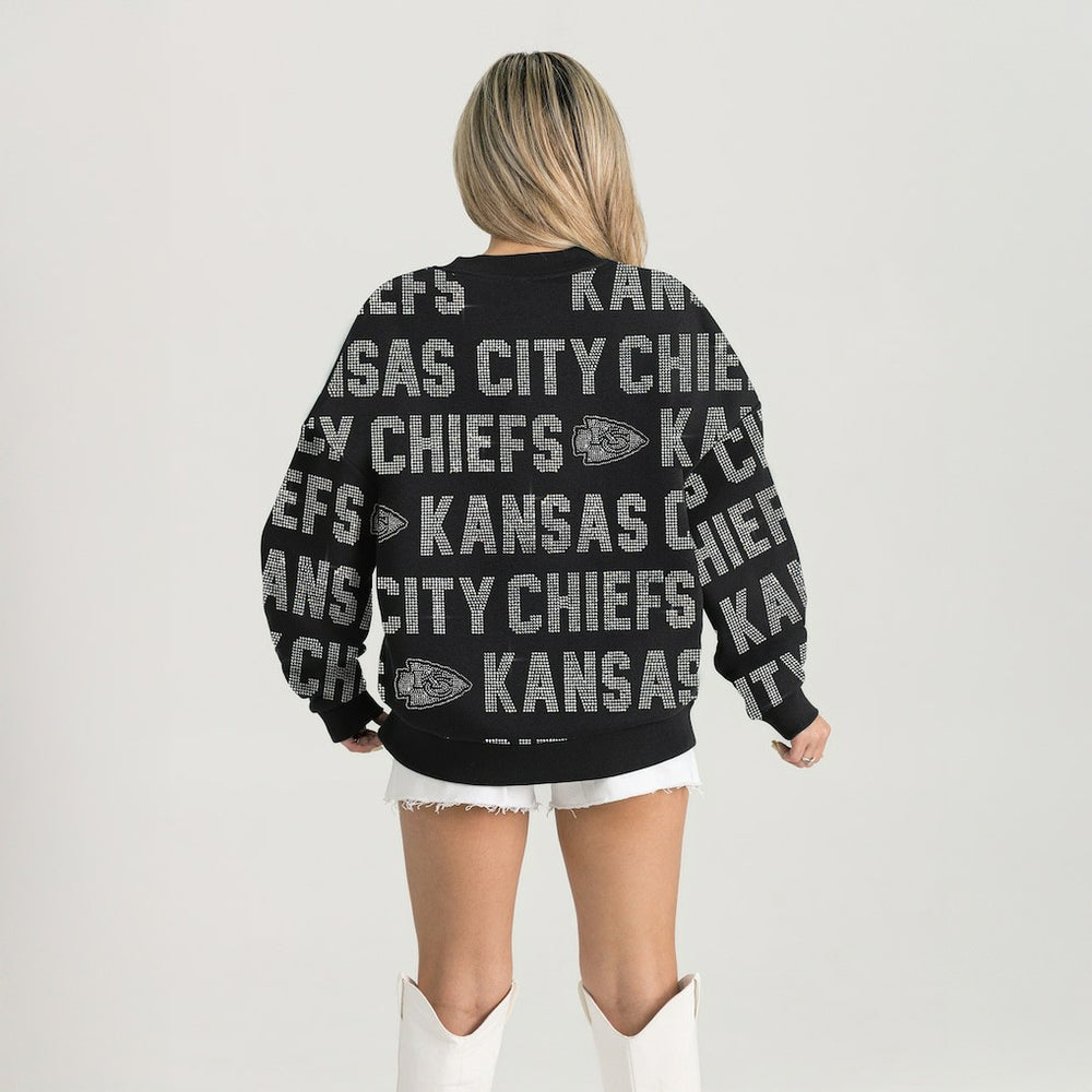 Gameday Couture Women's Oversized Hype Era Rhinestone Text Sweatshirt - Kansas City Chiefs Sweatshirts