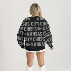 Gameday Couture Women's Oversized Hype Era Rhinestone Text Sweatshirt - Kansas City Chiefs Sweatshirts