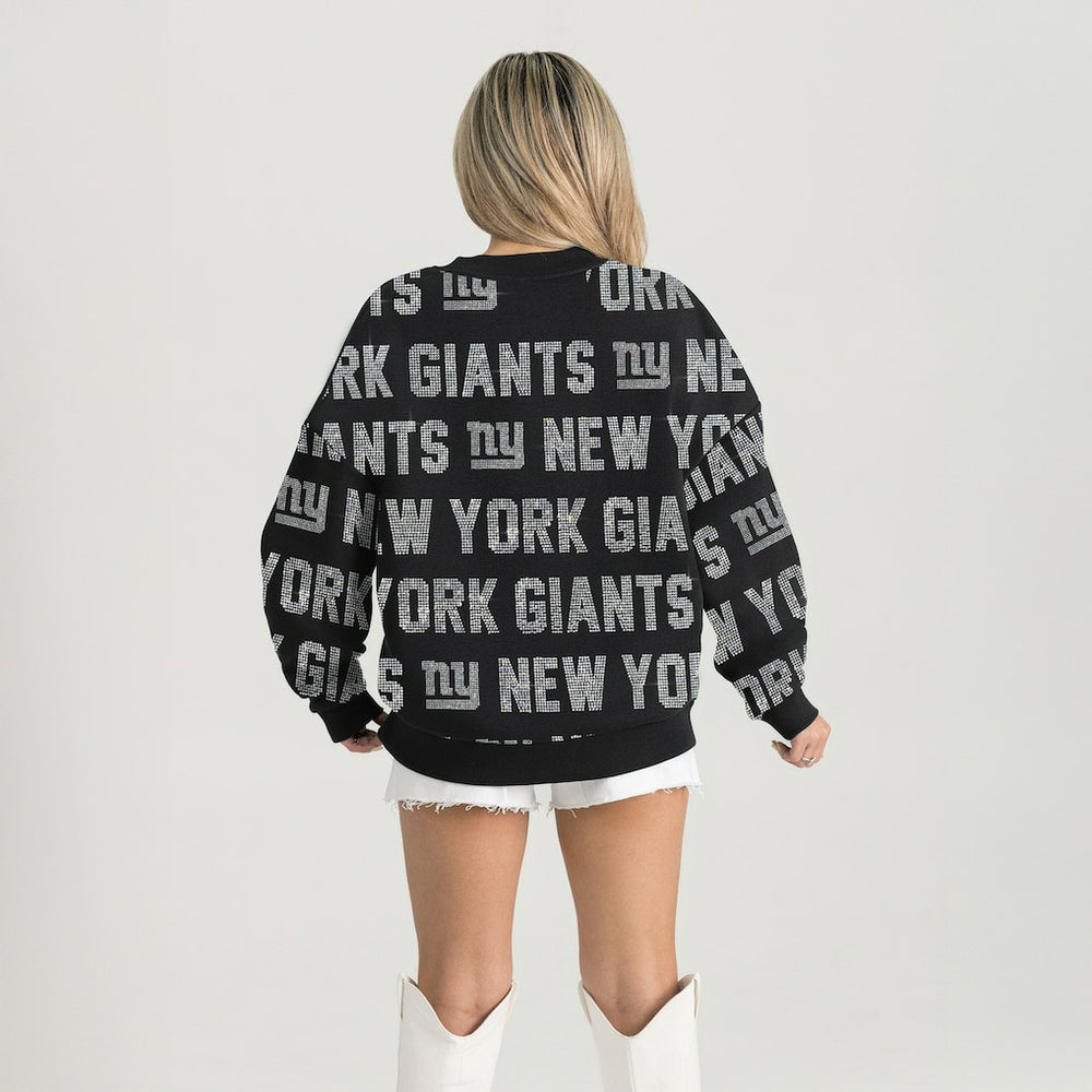 Gameday Couture Women's Oversized Hype Era Rhinestone Text Sweatshirt - New York Giants Sweatshirts