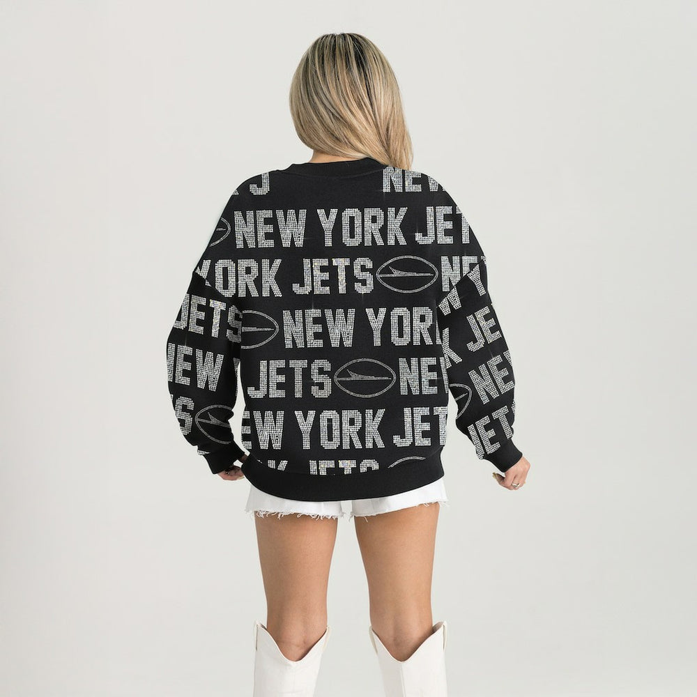 Gameday Couture Women's Oversized Hype Era Rhinestone Text Sweatshirt - New York Jets Sweatshirts