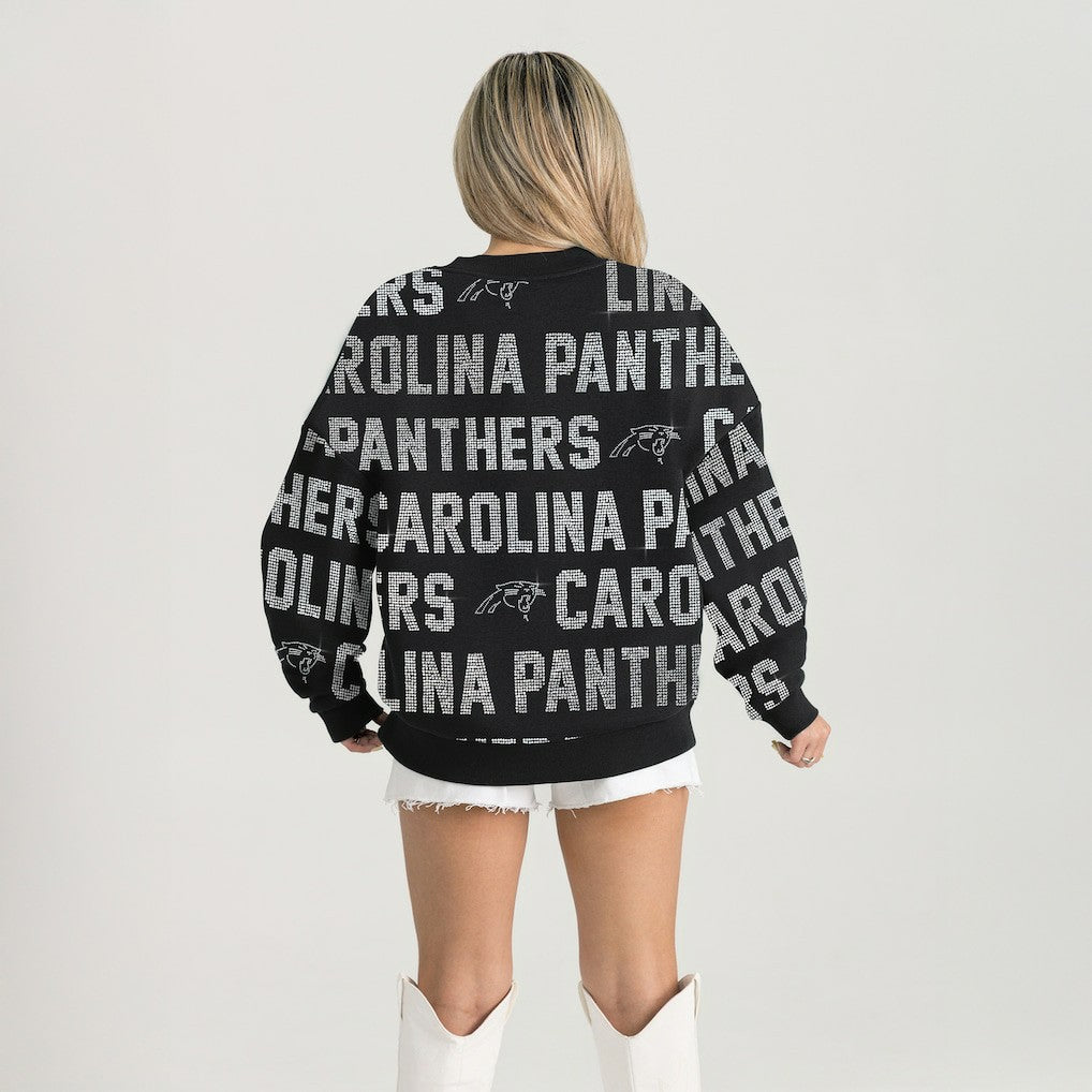 Gameday Couture Women's Oversized Hype Era Rhinestone Text Sweatshirt - Carolina Panthers Sweatshirts