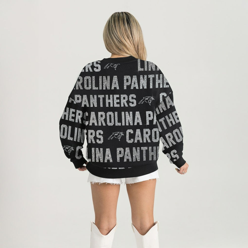Gameday Couture Women's Oversized Hype Era Rhinestone Text Sweatshirt - Carolina Panthers Sweatshirts