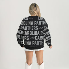Gameday Couture Women's Oversized Hype Era Rhinestone Text Sweatshirt - Carolina Panthers Sweatshirts