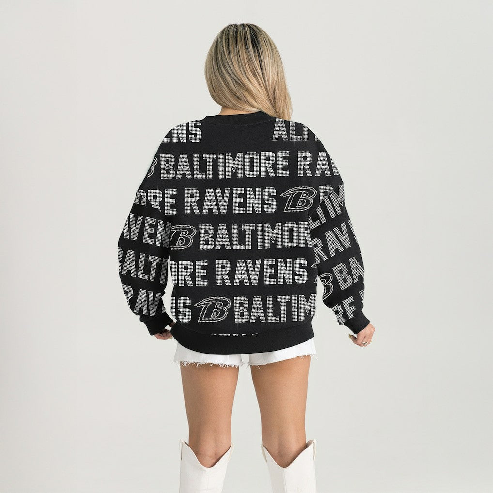 Gameday Couture Women's Oversized Hype Era Rhinestone Text Sweatshirt - Baltimore Ravens Sweatshirts