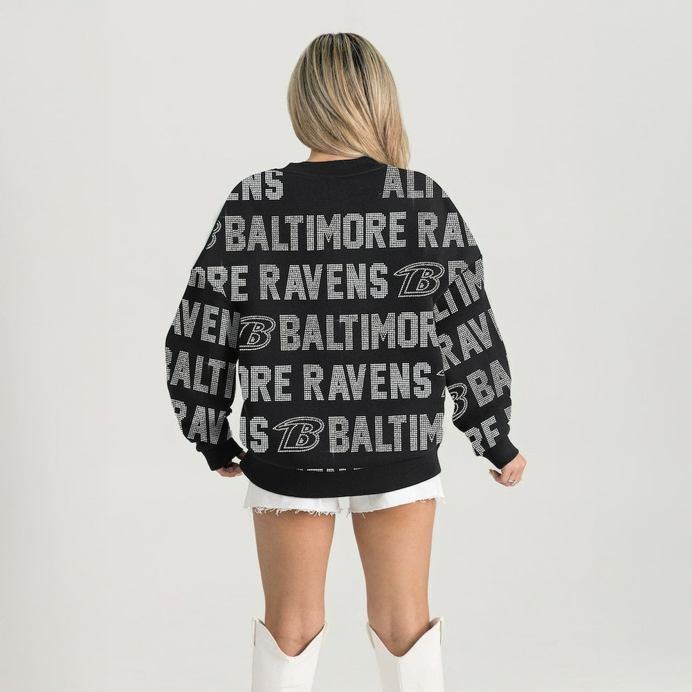 Gameday Couture Women's Oversized Hype Era Rhinestone Text Sweatshirt - Baltimore Ravens Sweatshirts