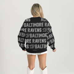 Gameday Couture Women's Oversized Hype Era Rhinestone Text Sweatshirt - Baltimore Ravens Sweatshirts