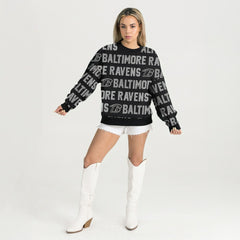 Gameday Couture Women's Oversized Hype Era Rhinestone Text Sweatshirt - Baltimore Ravens Sweatshirts