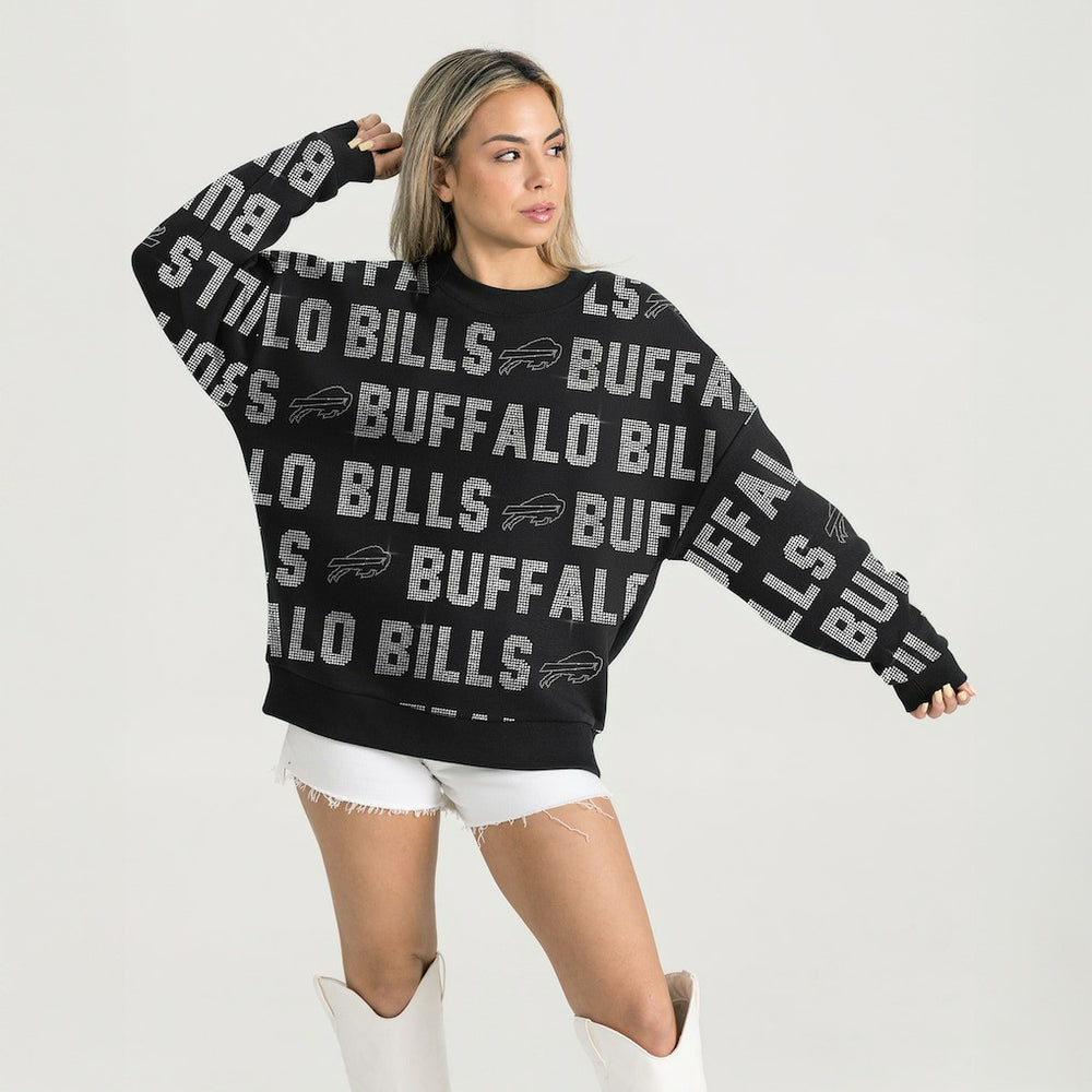 Gameday Couture Women's Oversized Hype Era Rhinestone Text Sweatshirt - Buffalo Bills Sweatshirts
