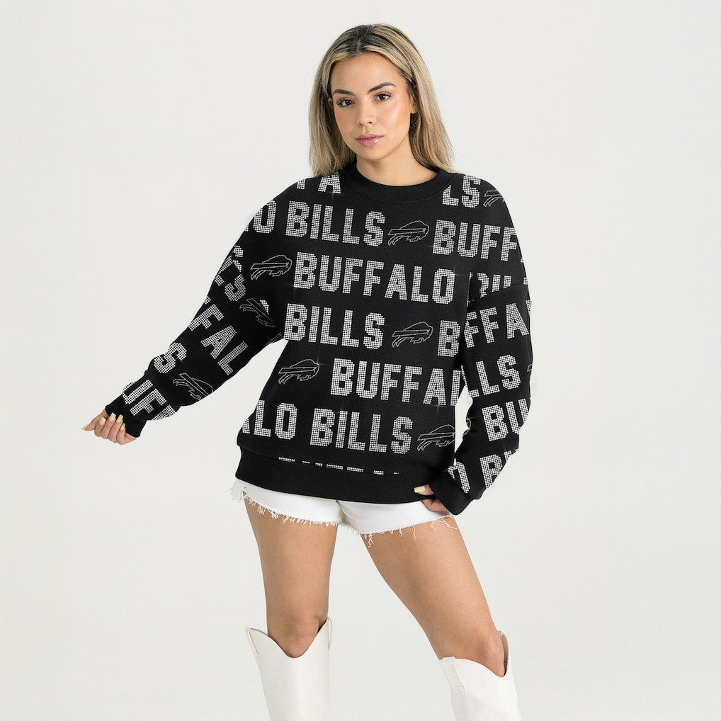 Gameday Couture Women's Oversized Hype Era Rhinestone Text Sweatshirt - Buffalo Bills Sweatshirts