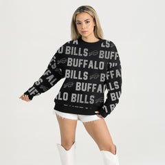 Gameday Couture Women's Oversized Hype Era Rhinestone Text Sweatshirt - Buffalo Bills Sweatshirts