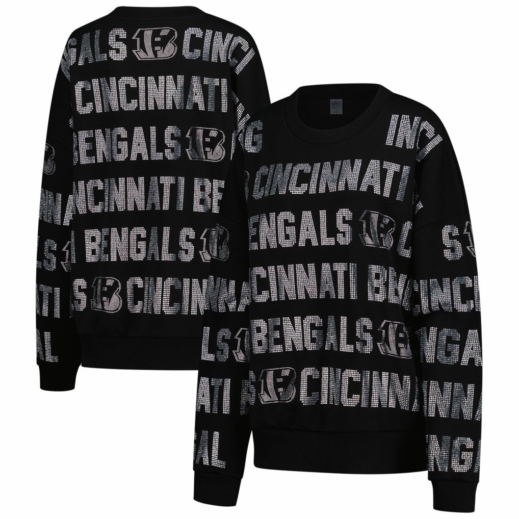 Gameday Couture Women's Oversized Hype Era Rhinestone Text Sweatshirt - Cincinnati Bengals Sweatshirts