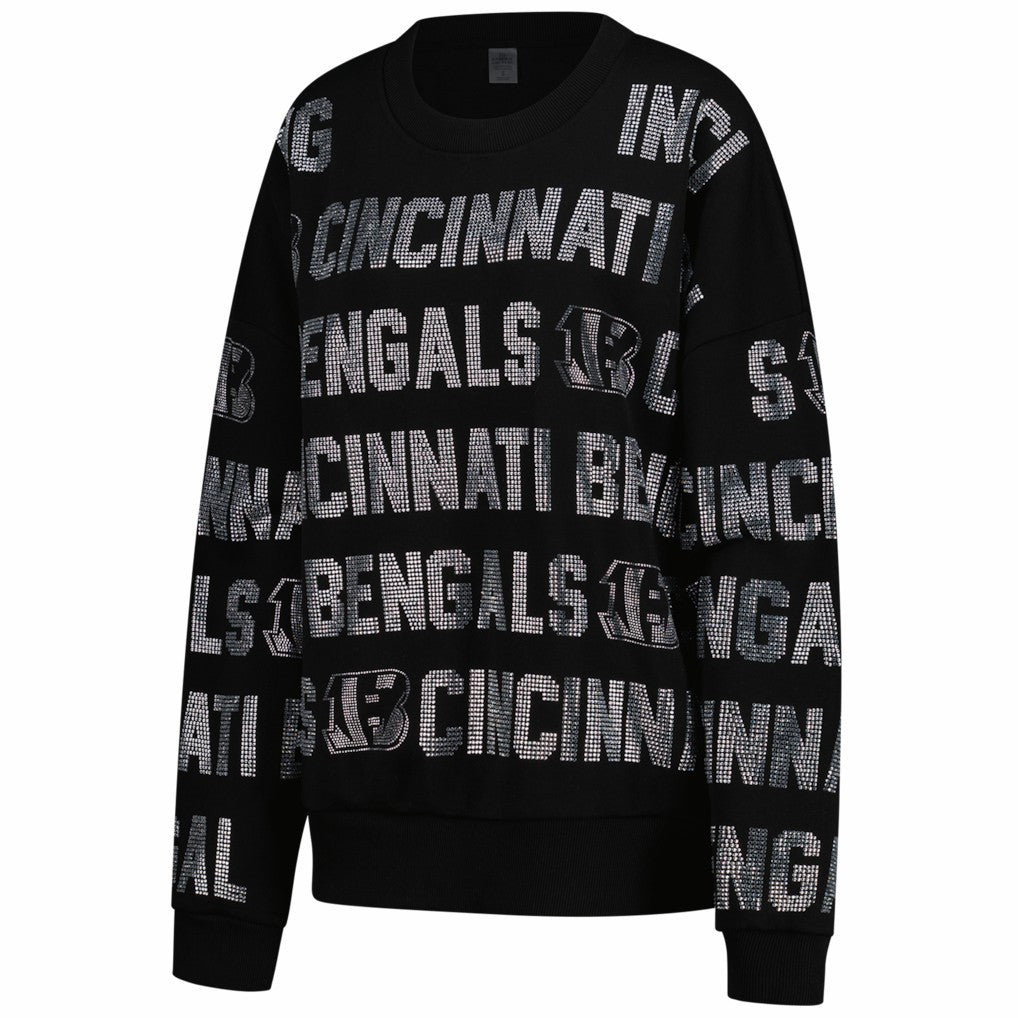 Gameday Couture Women's Oversized Hype Era Rhinestone Text Sweatshirt - Cincinnati Bengals Sweatshirts
